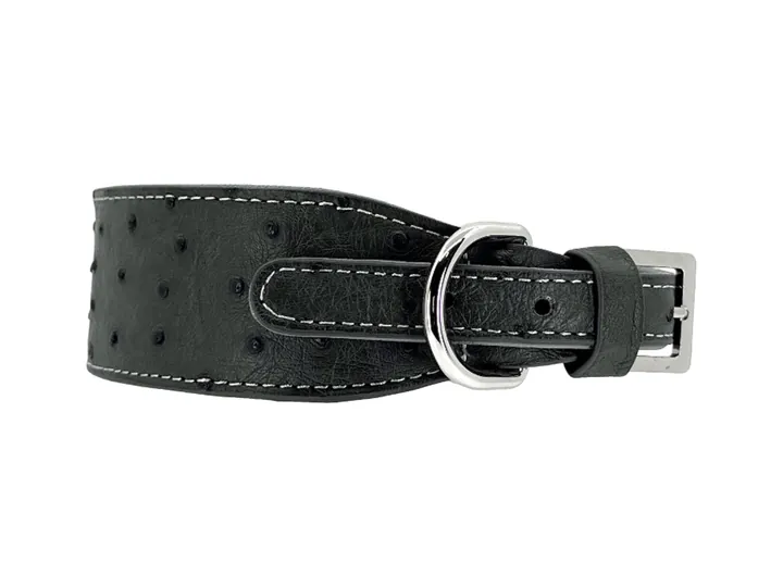Grey Ostrich Collar, silver finish: luxury ostrich leather dog collar