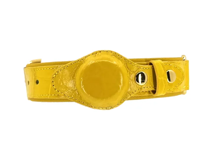 Yellow Crocodile Tracker Collar, gold finish: luxury crocodile AirTag dog collar